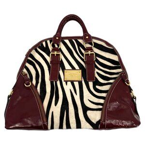 Guia’s Red Cream Zebra Print Fur Shoulder Bag | Large Size